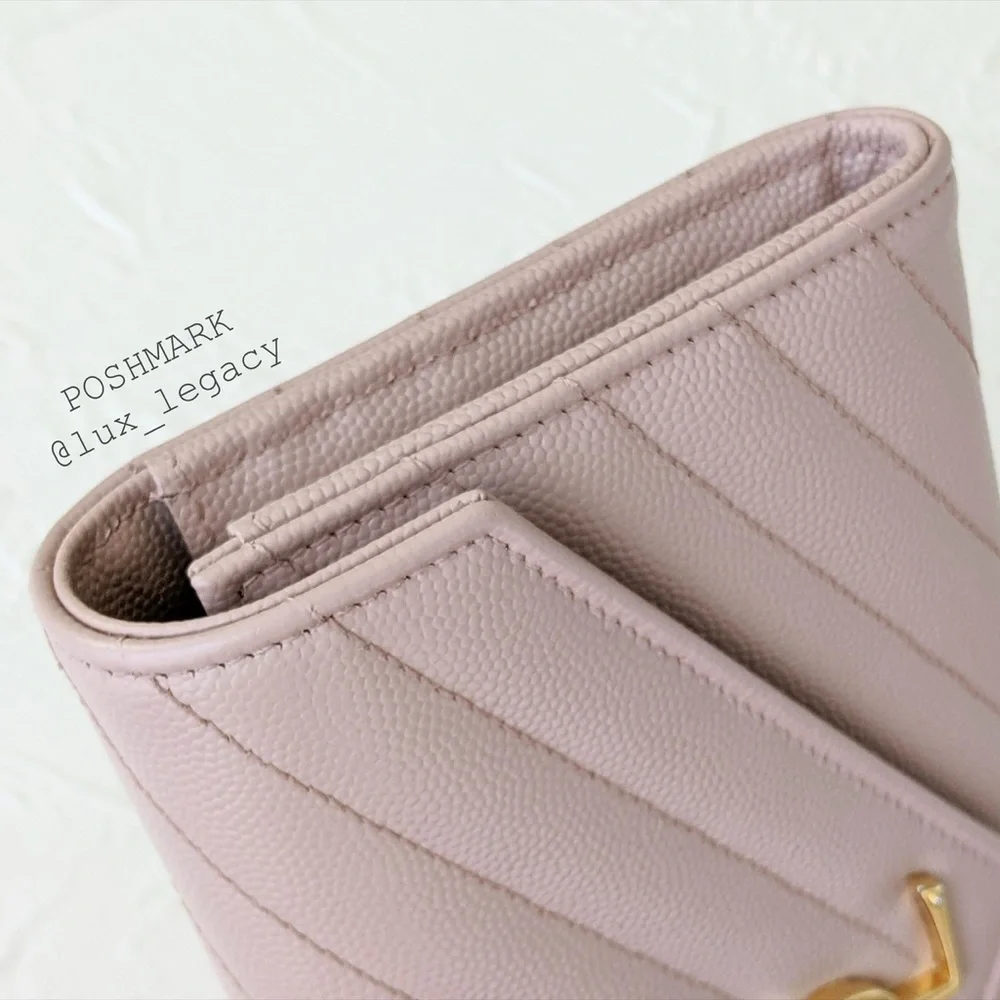 Chic Yves Saint Laurent YSL Clutch Wallet w Chain Buff Pink MSRP $1499 - Picture 10 of 15